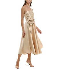 Taylor Women's Asymmetric Rosette Sleeveless Midi Dress
