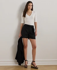 Lauren Ralph Petite Stretch Cotton Elbow-Sleeve V-Neck Tee