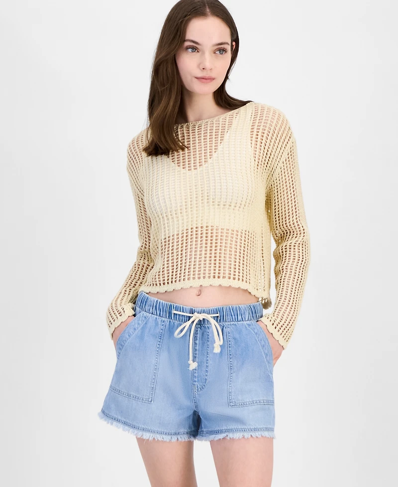 Ultra Flirt Juniors' Shimmer Open-Knit Sweater