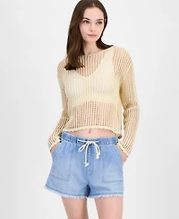 Ultra Flirt Juniors' Shimmer Open-Knit Sweater