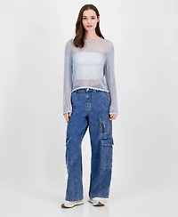 Ultra Flirt Juniors' Shimmer Open-Knit Sweater