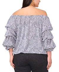 Vince Camuto Plus Size Printed Off-The-Shoulder Bubble 3/4-Sleeve Tie-Front Blouse