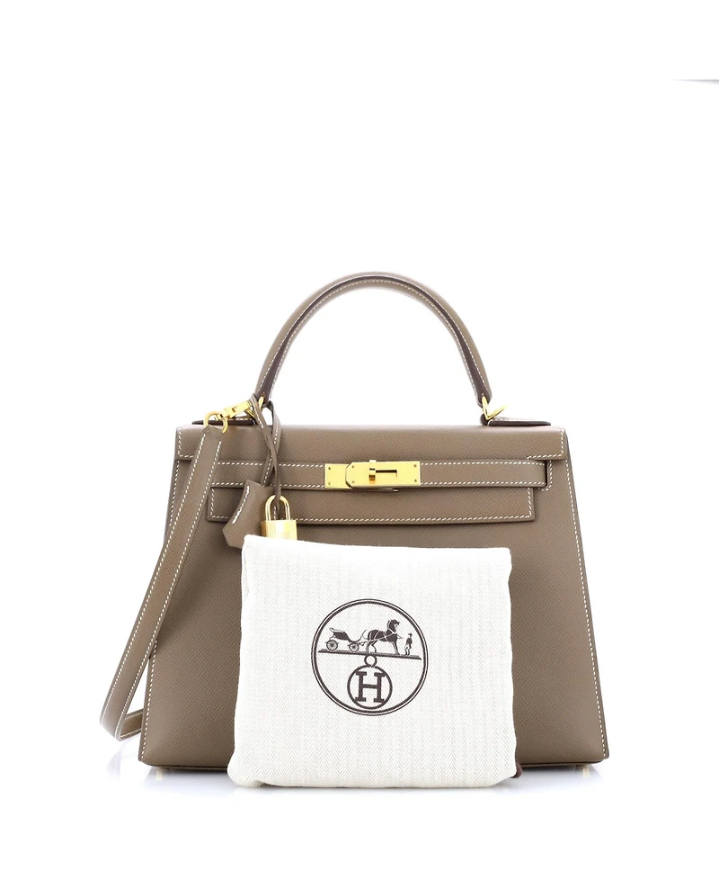 Pre-Owned HERMES Kelly 28 Handbag Grey Epsom with Gold Hardware