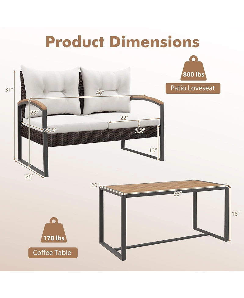 2 Pieces Patio Pe Wicker Furniture Set with Acacia Wood Coffee Table