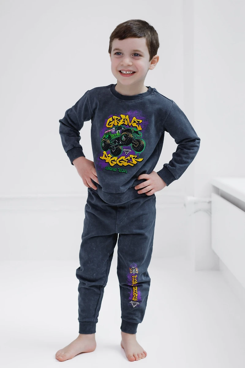 Monster Jam Toddler Boys Grave Digger Fleece Sweatshirt and Jogger Pants Outfit Set