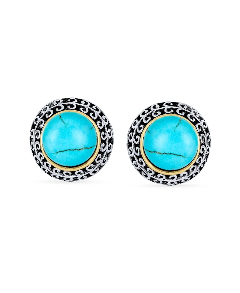 Bling Jewelry Balinese Button Style Clip-On Earrings Simulated Pearl and Natural Stones