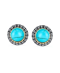 Bling Jewelry Balinese Button Style Clip-On Earrings Simulated Pearl and Natural Stones