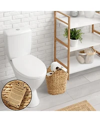 Casafield Toilet Paper Roll Holder Storage Basket with Wood Bar - Natural, Woven Water Hyacinth Wicker Bathroom Tissue Storage Organizer