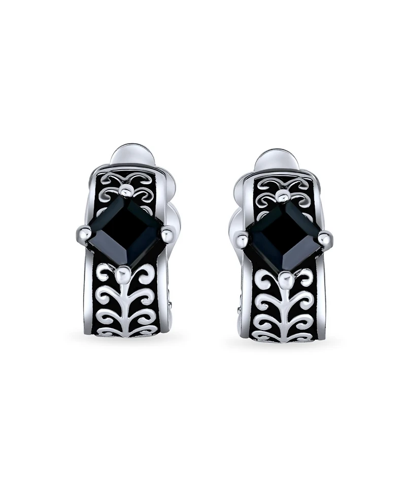 Bling Jewelry Bali Black Crystal Vines Scroll Half Hoop Clip-On Earrings Non-Pierced Ears