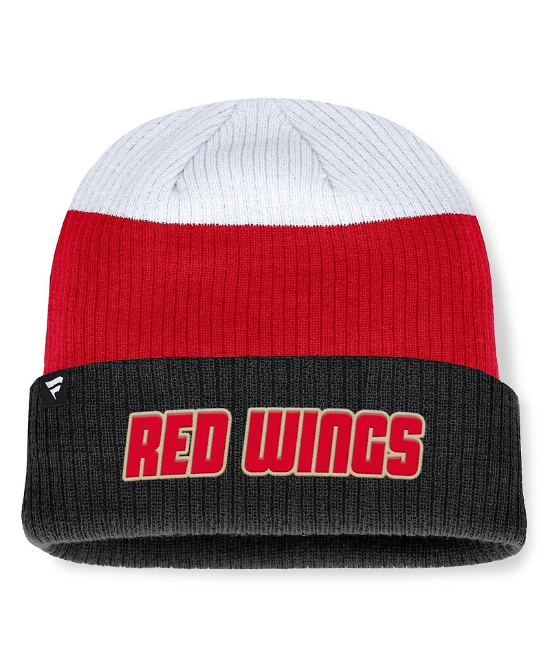 Fanatics Men's Black/Red Detroit Red Wings Heritage Showboat Color-Block Cuffed Knit Hat
