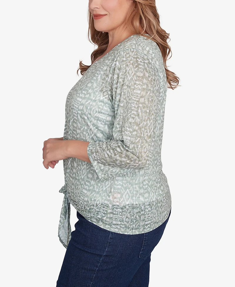 Hearts Of Palm Plus Size Spring Forward Printed Burnout V-Neck Top