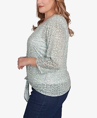 Hearts Of Palm Plus Size Spring Forward Printed Burnout V-Neck Top
