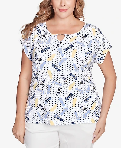 Hearts Of Palm Plus Making Waves Flip Flop Print Top