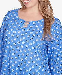 Hearts Of Palm Plus Size Making Waves Printed Square Ring Front Top
