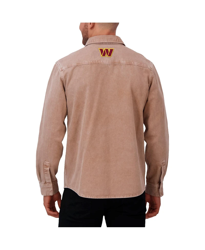 Fanatics Men's Brown Washington Commanders Garment Dyed Long Sleeve Full Snap Shirt