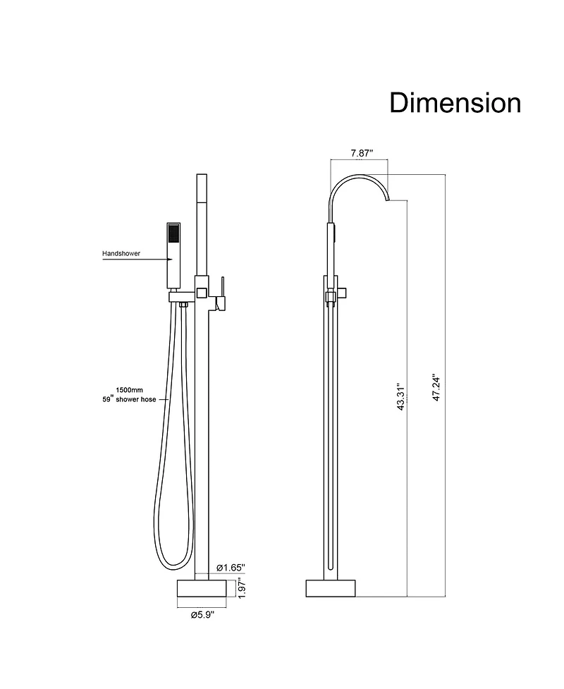 Freestanding Bathtub Faucet Floor Mount Tub Filler Brushed Nickel Brass Bathroom Faucets Single Handle with Hand Shower