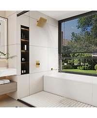 Integrated 2 Function Shower Faucet Set Wall-Mounted Head with Bathtub Spout Rainfall Head, Brushed Gold
