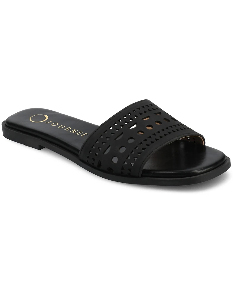 Journee Collection Women's Brodie Perforated Slide Flat Sandals