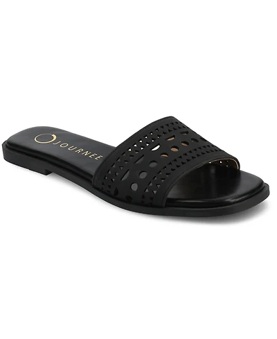 Journee Collection Women's Brodie Perforated Slide Flat Sandals