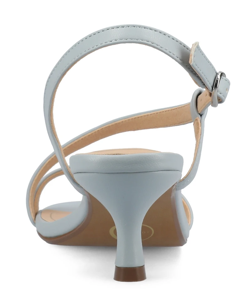 Journee Collection Women's Jemry Asymmetrical Strap Kitten Heel Dress Sandals