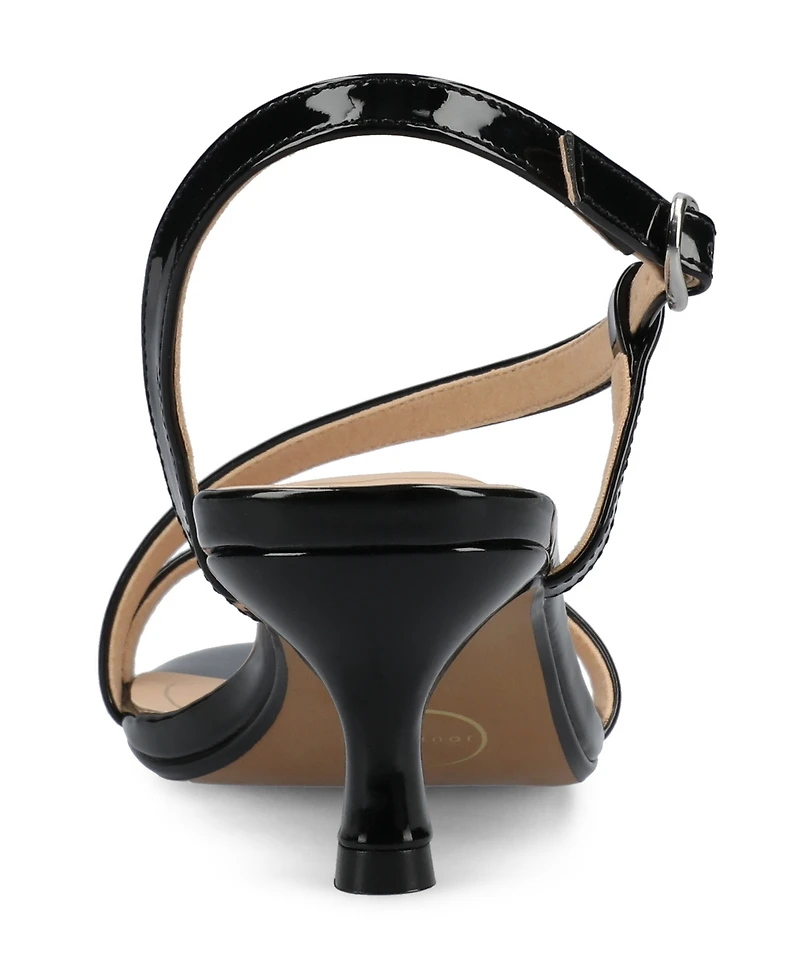 Journee Collection Women's Jemry Asymmetrical Strap Kitten Heel Dress Sandals