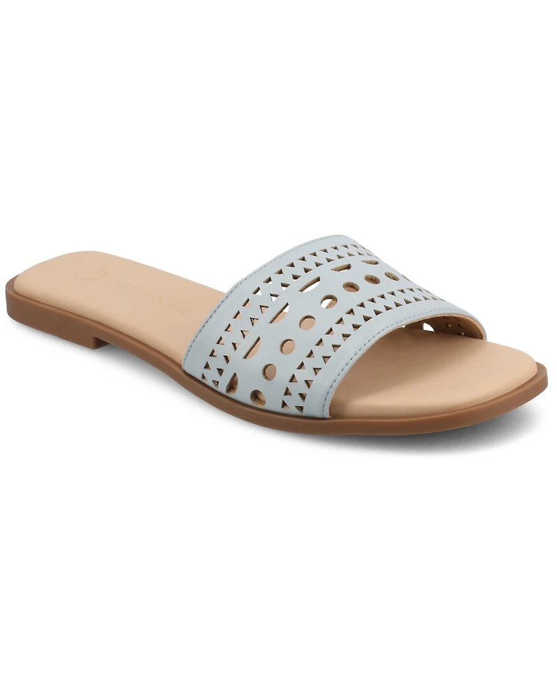 Journee Collection Women's Brodie Perforated Slide Flat Sandals