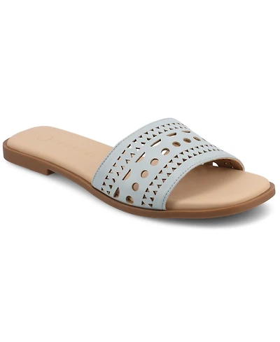 Journee Collection Women's Brodie Perforated Slide Flat Sandals