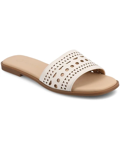 Journee Collection Women's Brodie Perforated Slide Flat Sandals