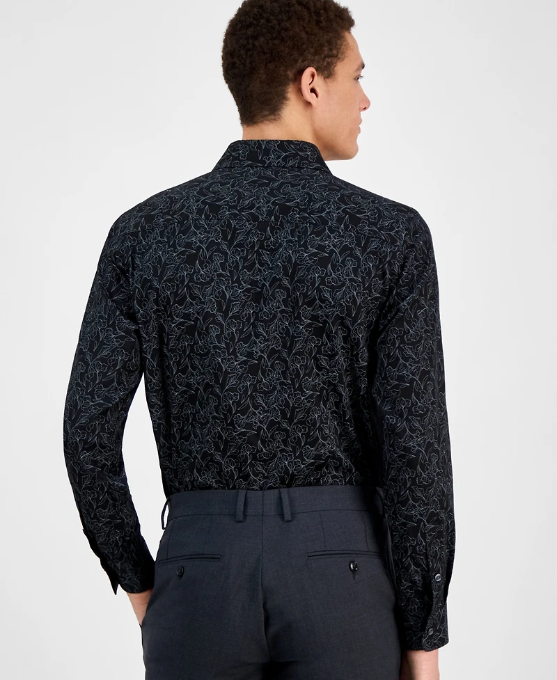 Bar Iii Men's Slim Fit Long Sleeve Button-Front Abstract Floral Print Shirt, Exclusively at Macy's