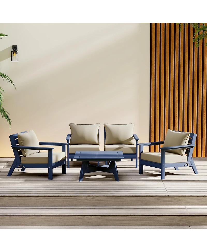 Outdoor 5-Piece Navy Blue Modular Sectional Patio Furniture Sofa Set