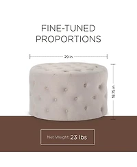 Maven Lane Marcy Traditional Round Ottoman in Dove Fabric Upholstery