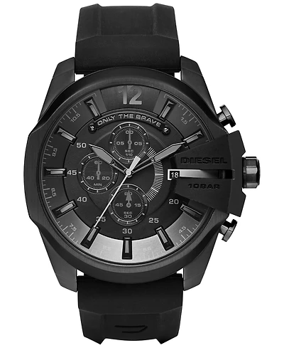 Diesel Men's Chronograph Mega Chief Black Silicone Strap Watch 51x59mm DZ4378