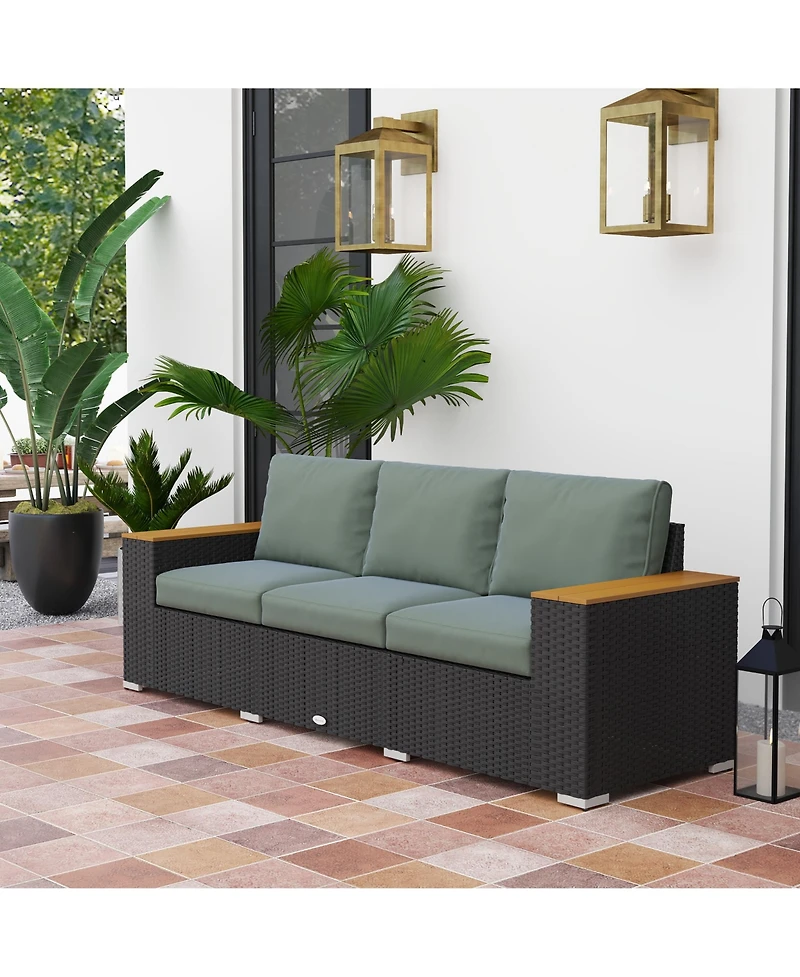 Outsunny 3-Seater Outdoor Sofa w/ Thick Cushions, Patio Couch,