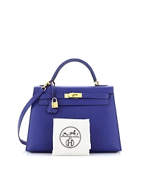Pre-Owned HERMES Kelly 32 Handbag Blue Epsom with Gold Hardware