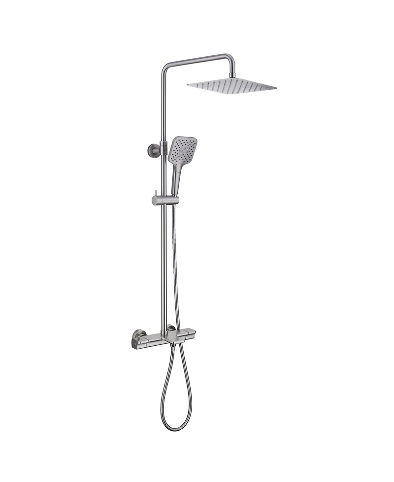 10 Inches Wall Mount Thermostatic Rain Shower System with Handheld and Tub Spout, Brushed Nickel