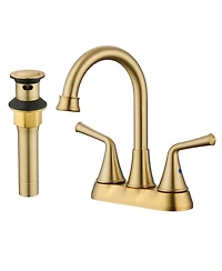 Two Handle Bathroom Faucet with Drain Assembly 4-Inch Centerset Sink 3 Hole Lavatory Vanity Faucets Pop-up Drain, Bru