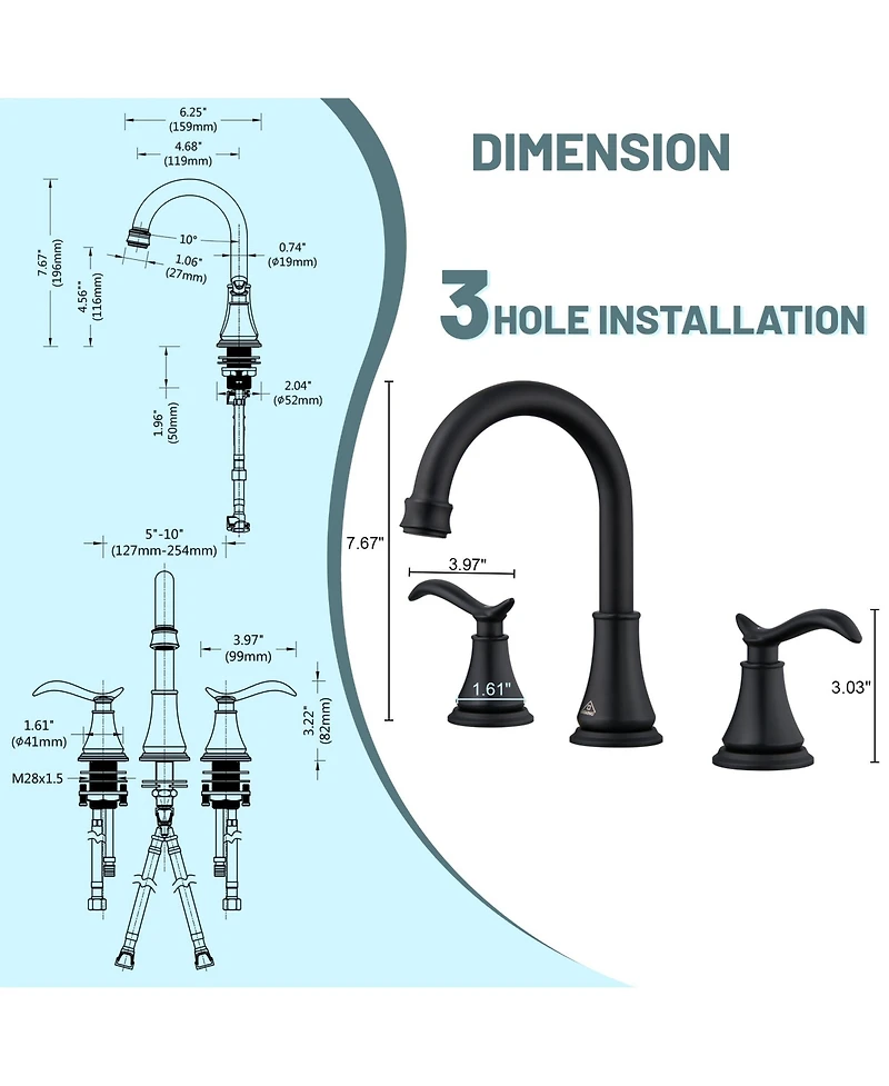 2 Handle Bathroom Faucet 3 Hole Sink with Pop-up Drain Vanity Faucets, Brushed Nickel