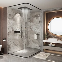 23 Inch Thermostatic Rainfall Shower System with Handheld Sprayer Rainfall Ceiling Shower Head with Led Lights Matte Black Wall Mounted Shower System