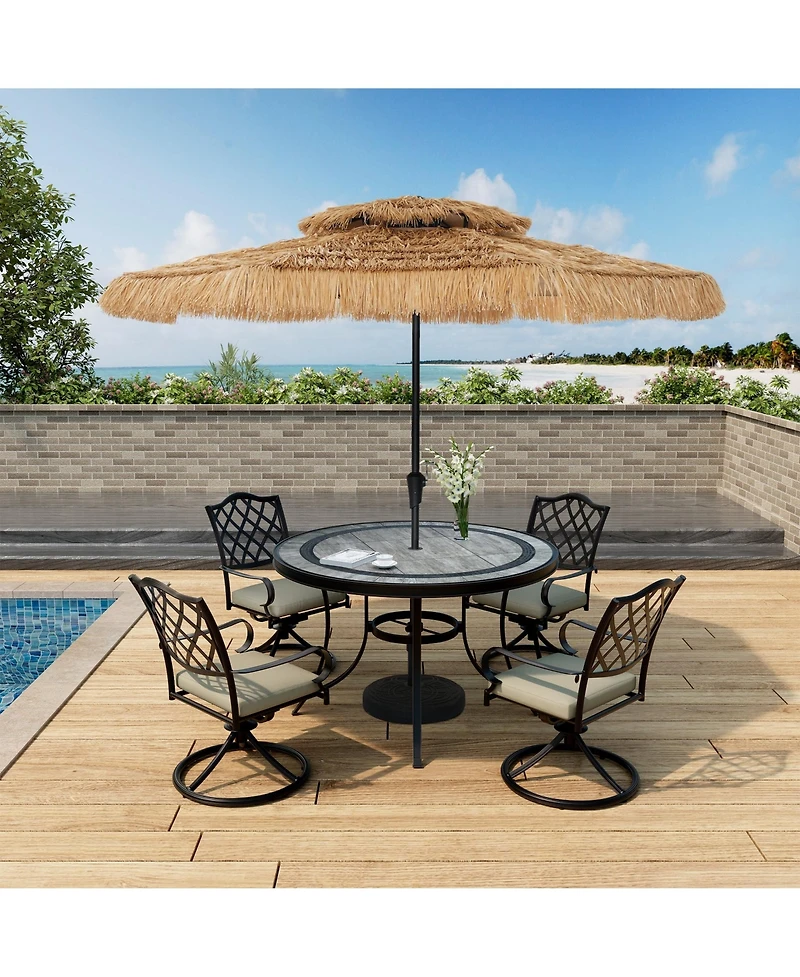 10 ft. Outdoor Double Layer Hawaiian Style Market Umbrella in Brown with Base and Crank Tilt