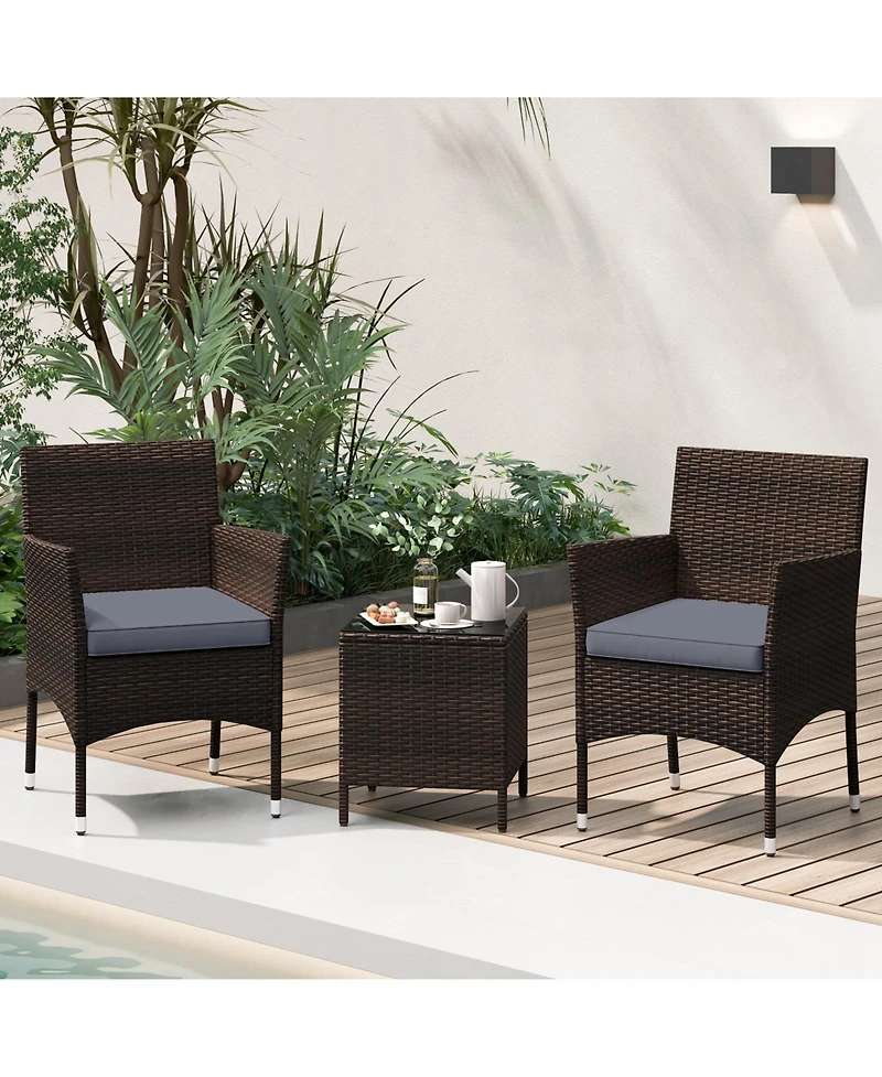 Slickblue 3-Piece Patio Conversation Set with Cushioned Seating and Stylish Glass Table