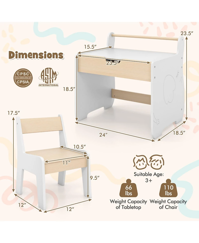 Kids Activity Table with Chairs, Storage Space, and Removable Tabletop