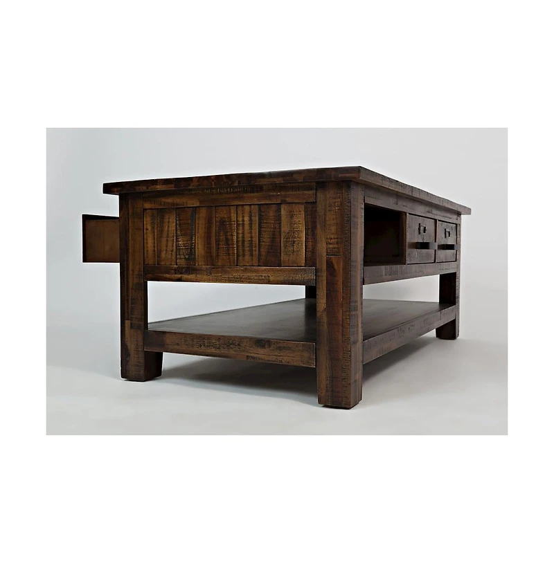Cannon Valley Distressed Industrial Three Drawer 48" Coffee Table, Distressed Medium Brown