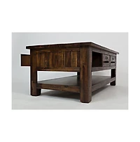Cannon Valley Distressed Industrial Three Drawer 48" Coffee Table, Distressed Medium Brown