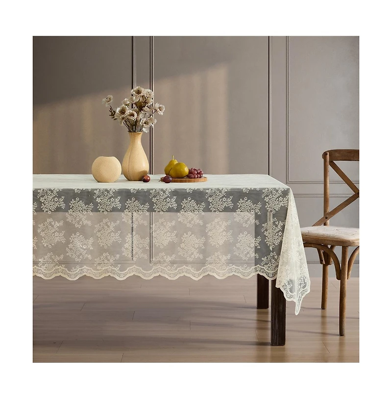 Hlc.me Jolene Floral Lace Fabric Tablecloth, Lace Fabric Table Cloth for Rectangle Tables, Wrinkle Resistant Tablecloth
