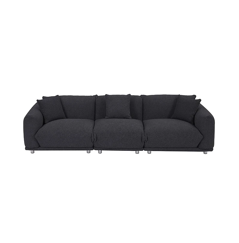 Originality Shapes Black Lambswool Sherpa 4 Seater Sofa With Metal Legs, Solid Wood Frame Couch with 3 Pillows
