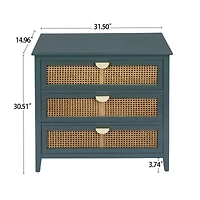 3 Drawer Storage Cabinet Rattan Dressers Chest of Drawers Entryway Cabinet Bedside Table Dresser for Bedroom Living Room