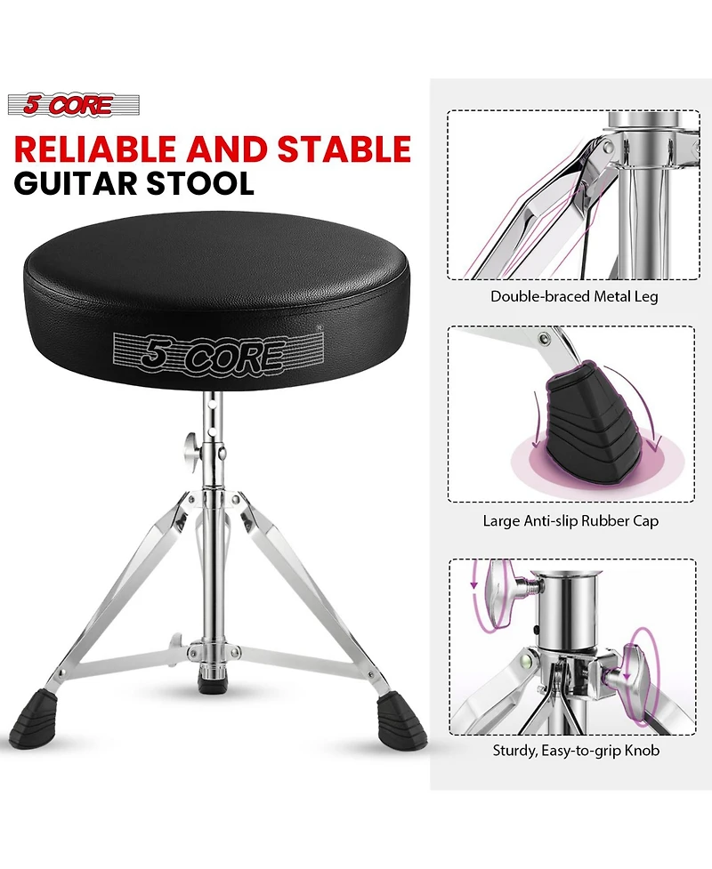 5 Core Drum Throne Adjustable Guitar Stool Padded Seat + Drum Practice Pad Snare Drumming Stand
