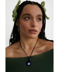 Black Suede Cord Necklace With Glass Eye Charm 18″