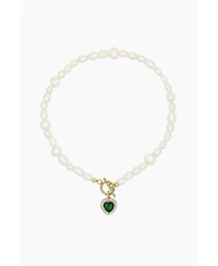 Freshwater Pearl Necklace With Emerald Heart Charm 15.0″