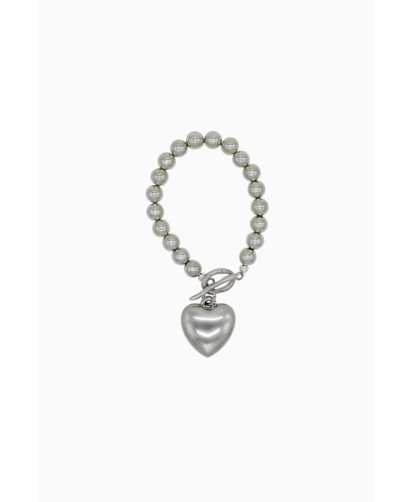 Steel Bracelet With Heart Charm 10″